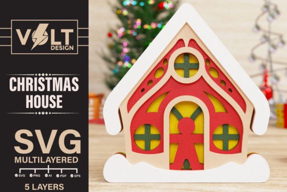 Cute Christmas House 3D SVG Multilayered