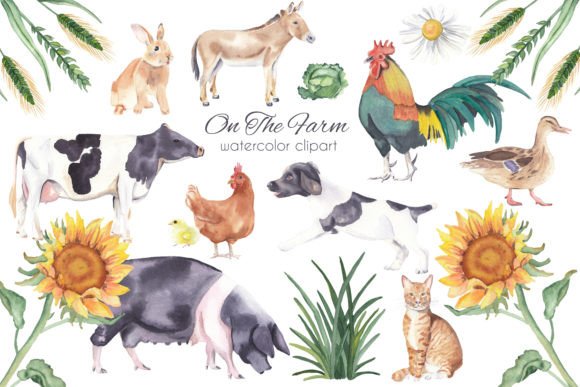 Farm Animals Watercolor Png Clipart Cute