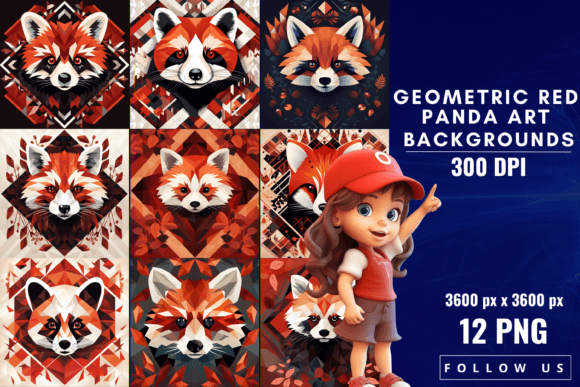 Geometric Red Panda Art Backgrounds