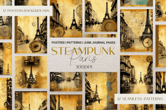 Steampunk Paris Patterns and Posters